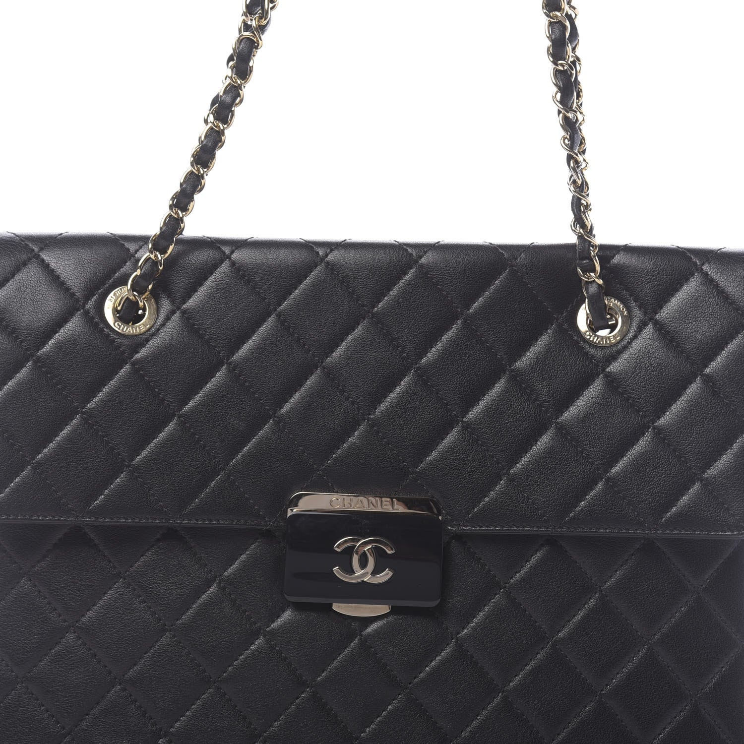 Chanel Sheepskin Quilted Beauty Lock Flap Shopping Tote Black 11 of 12