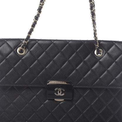 Chanel Sheepskin Quilted Beauty Lock Flap Shopping Tote Black 11 of 12