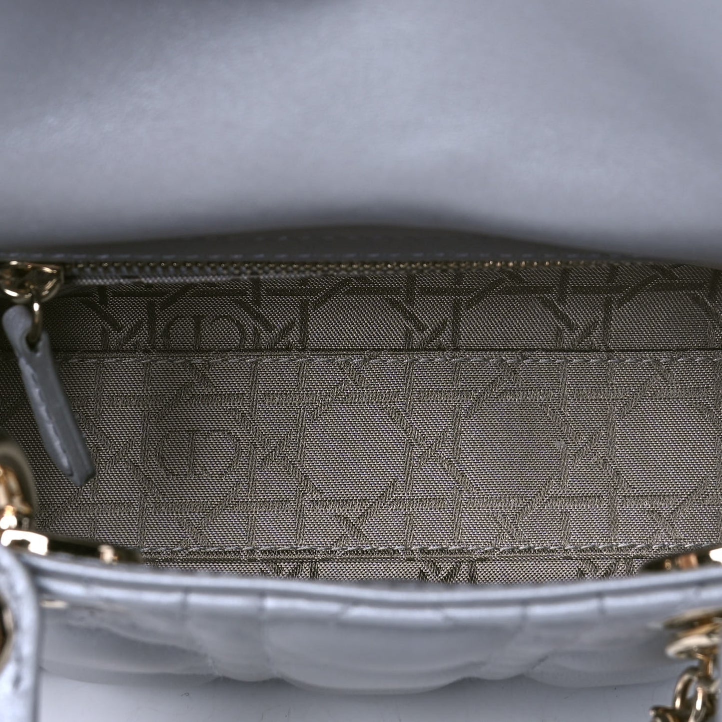 Metallic Lambskin Cannage Mini Lady Dior Grey