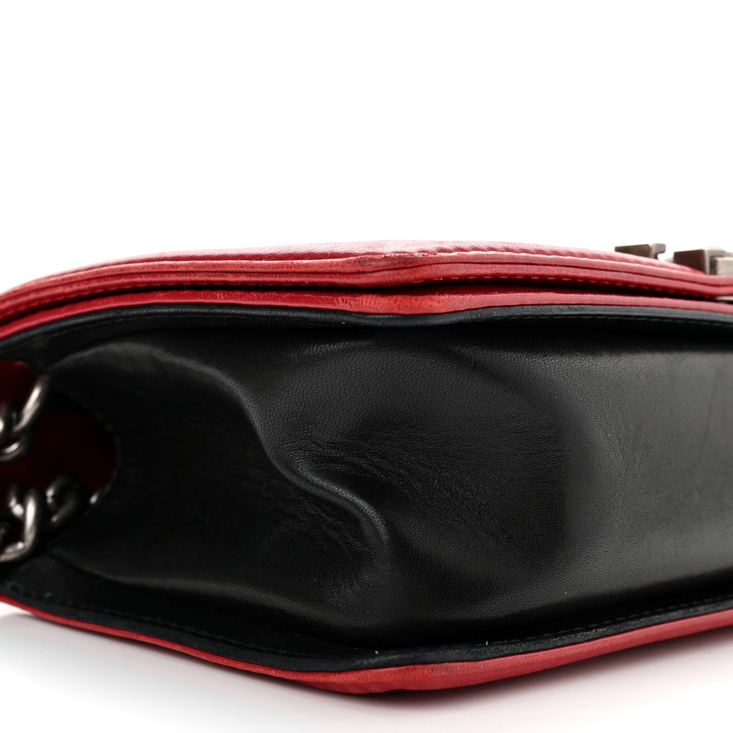 Lambskin Quilted Medium Boy Flap Black Red