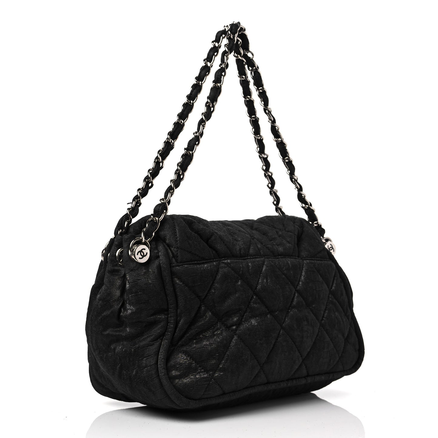 Crinkled Coated Canvas Quilted Flap Black