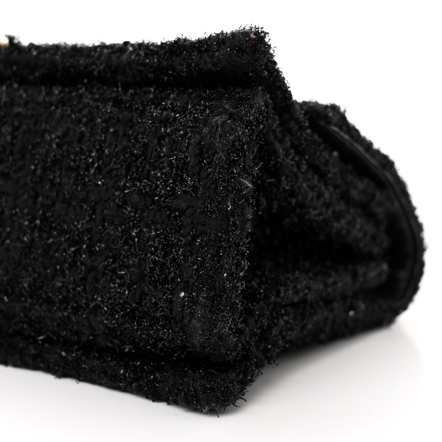 Metallic Tweed Boucle Quilted Small Crush Chain Bag Black