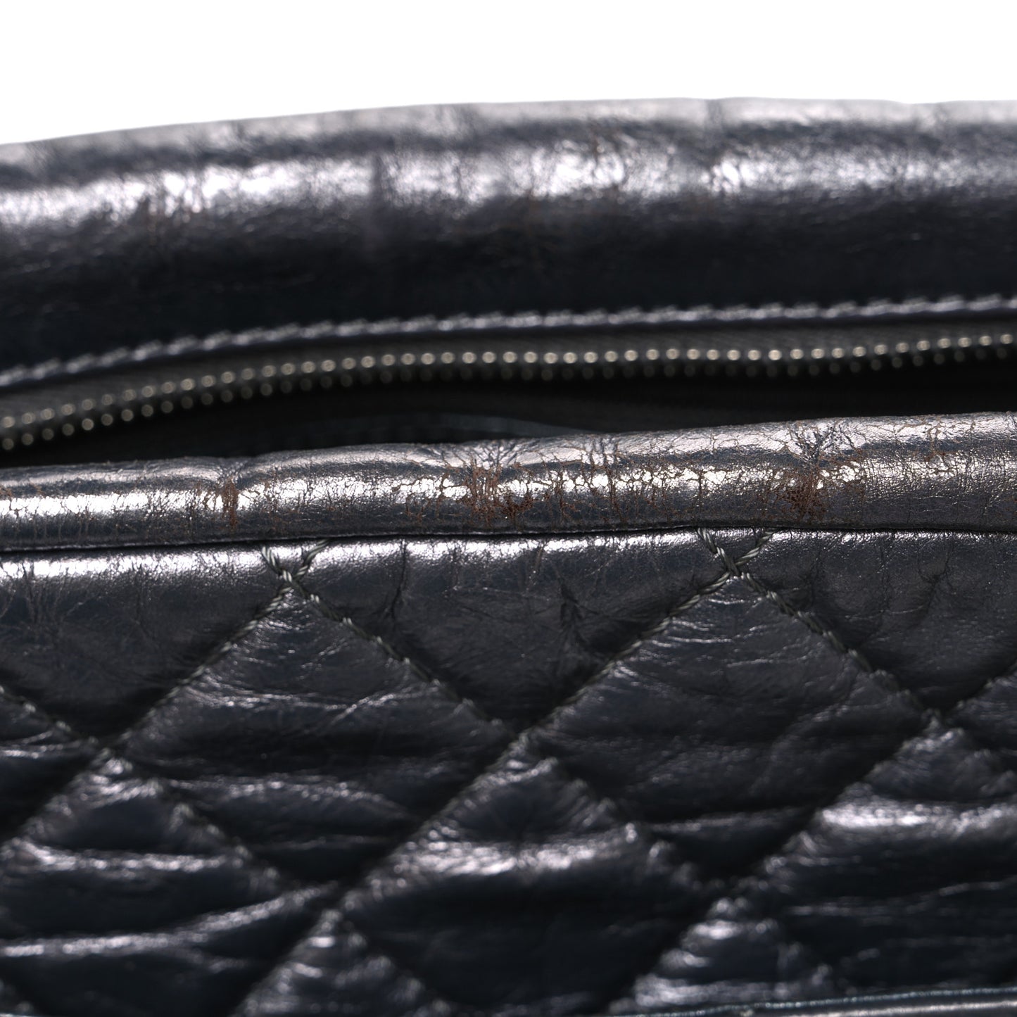 Metallic Aged Calfskin Quilted Large Reissue Camera Case Silver