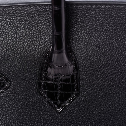Hermes Taurillon Novillo Shiny Niloticus Crocodile Birkin Touch 30 Black 26 of 32