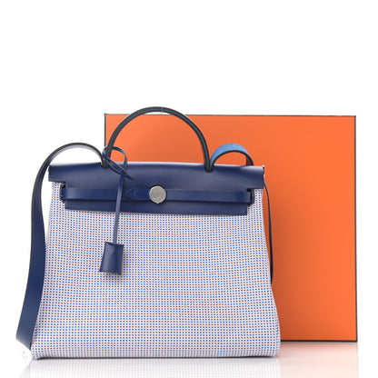 Hermes Criss Viking Vache Hunter Herbag Zip Retourne 31 PM Ecru Mauve Bleu 12 of 12