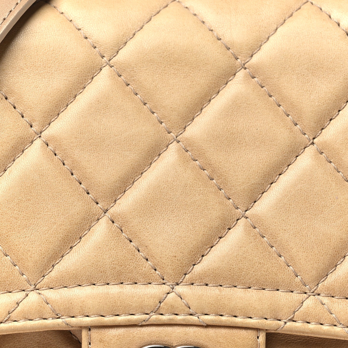 Lambskin Quilted Flap Crossbody Bag Beige