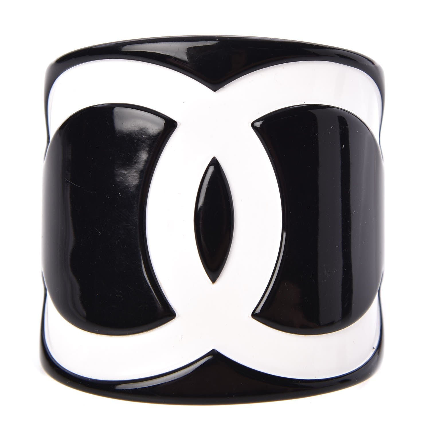 Chanel Resin CC Wide Cuff Black White 1 of 4