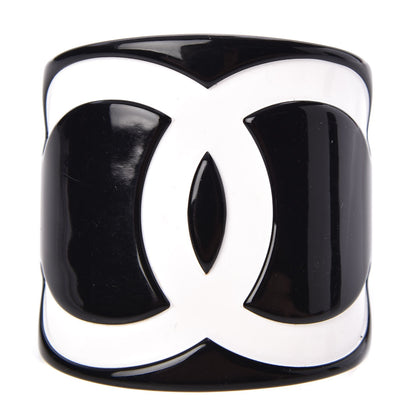 Chanel Resin CC Wide Cuff Black White 1 of 4