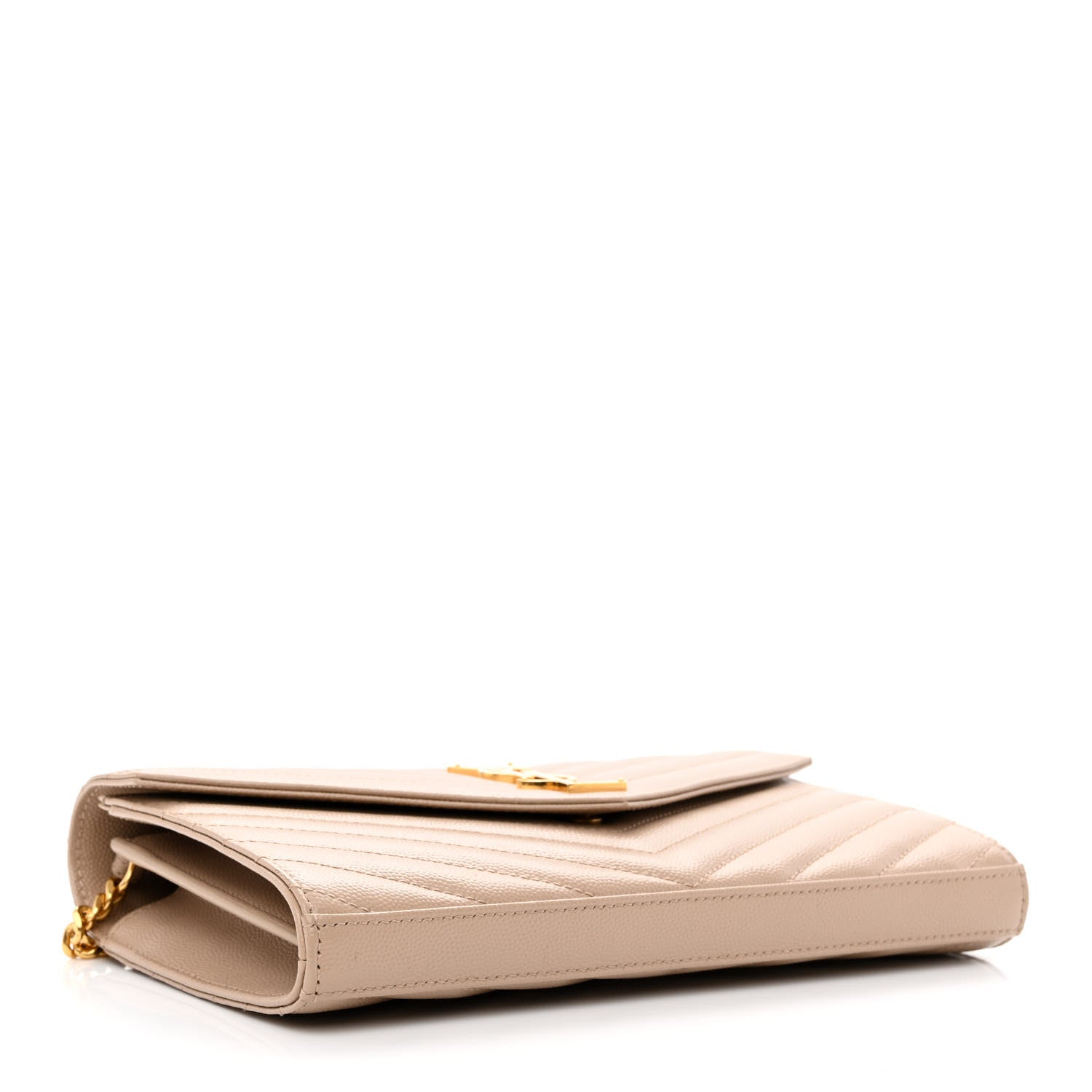 Saint Laurent Grain De Poudre Matelasse Chevron Monogram Chain Wallet Deep Beige 4 of 11
