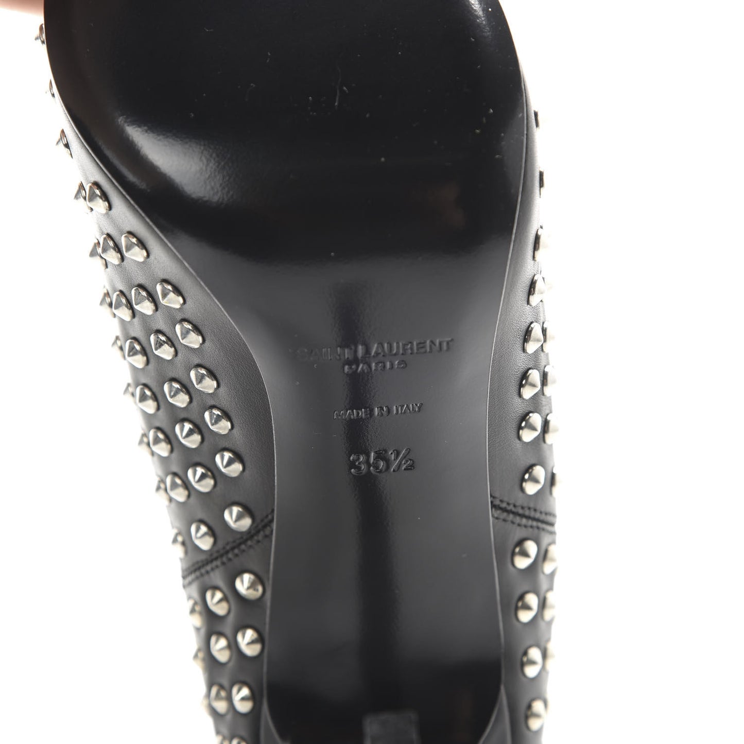 Calfskin Studded Ankle Booties 35.5 Black