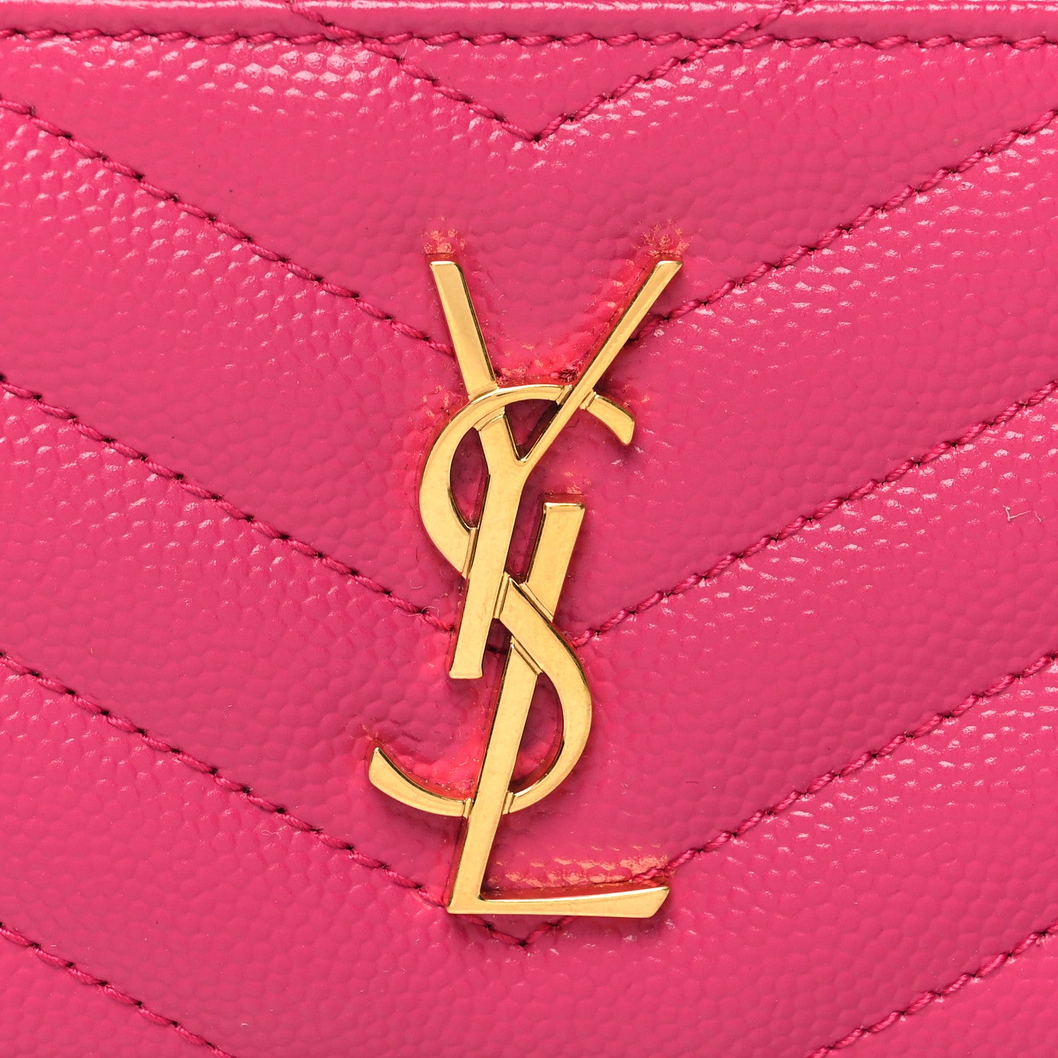 Saint Laurent Grain De Poudre Matelasse Chevron Monogram Fragments Zippered Card Case Fresh Fuxia 8 of 9