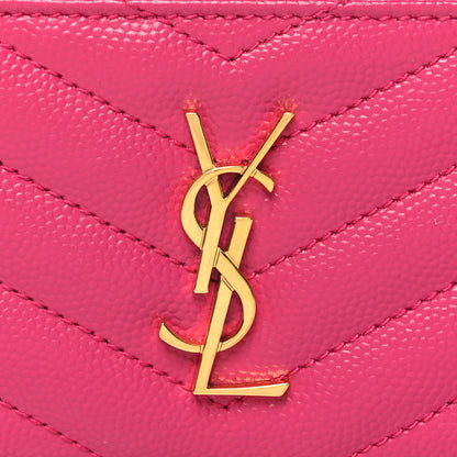 Saint Laurent Grain De Poudre Matelasse Chevron Monogram Fragments Zippered Card Case Fresh Fuxia 8 of 9