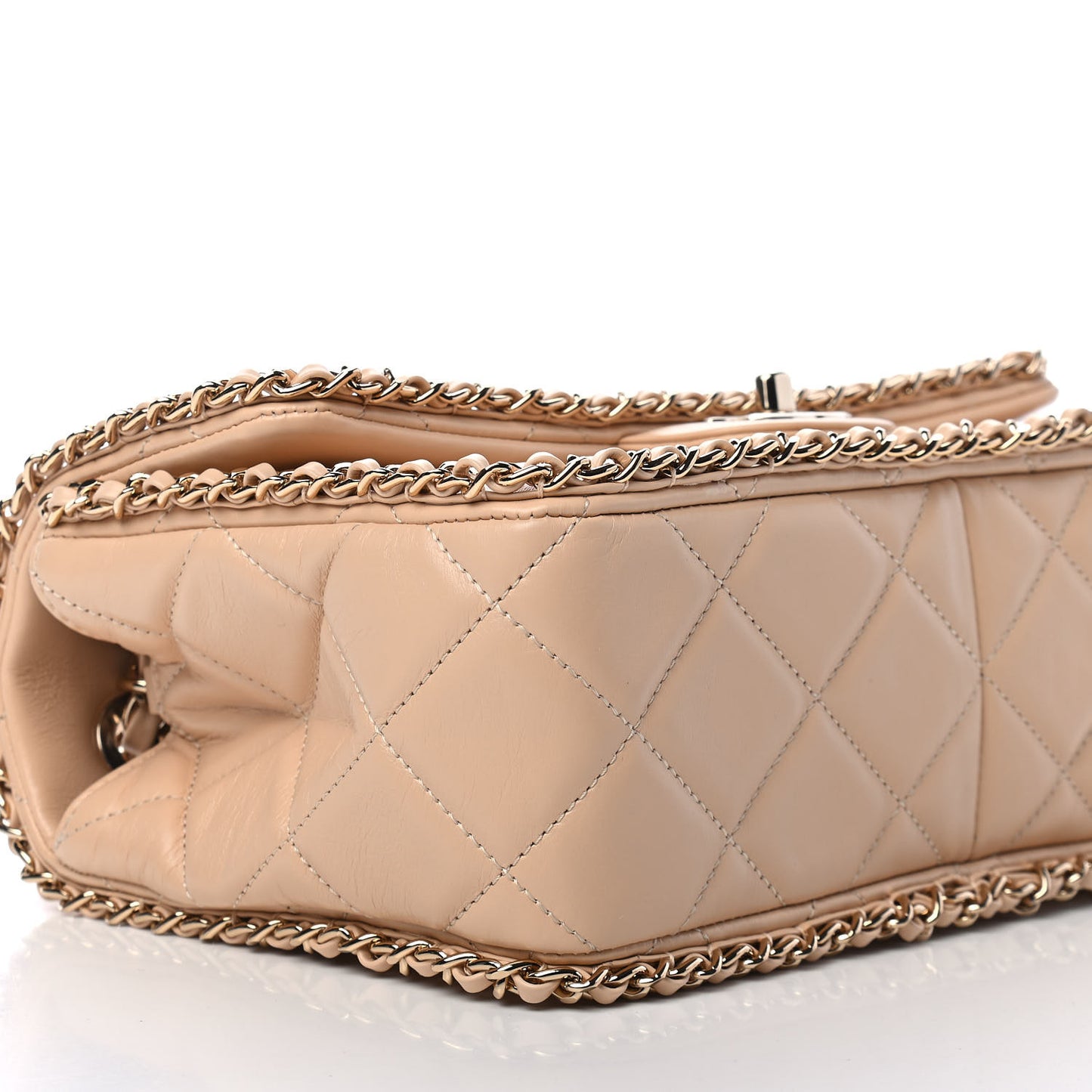 Crumpled Calfskin Medium Chain All Over Flap Beige