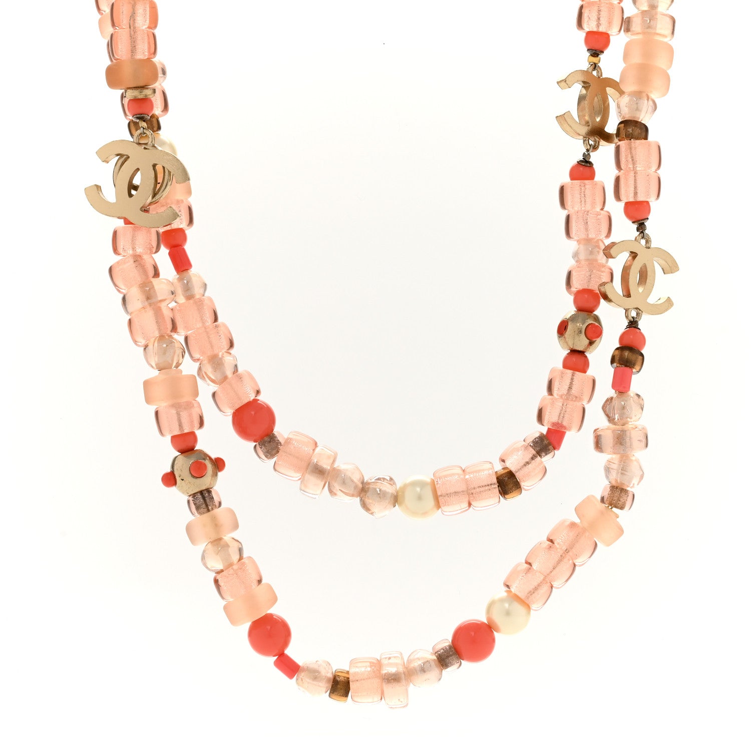 Chanel Pearl Beaded CC Long Necklace Pink 4 of 6