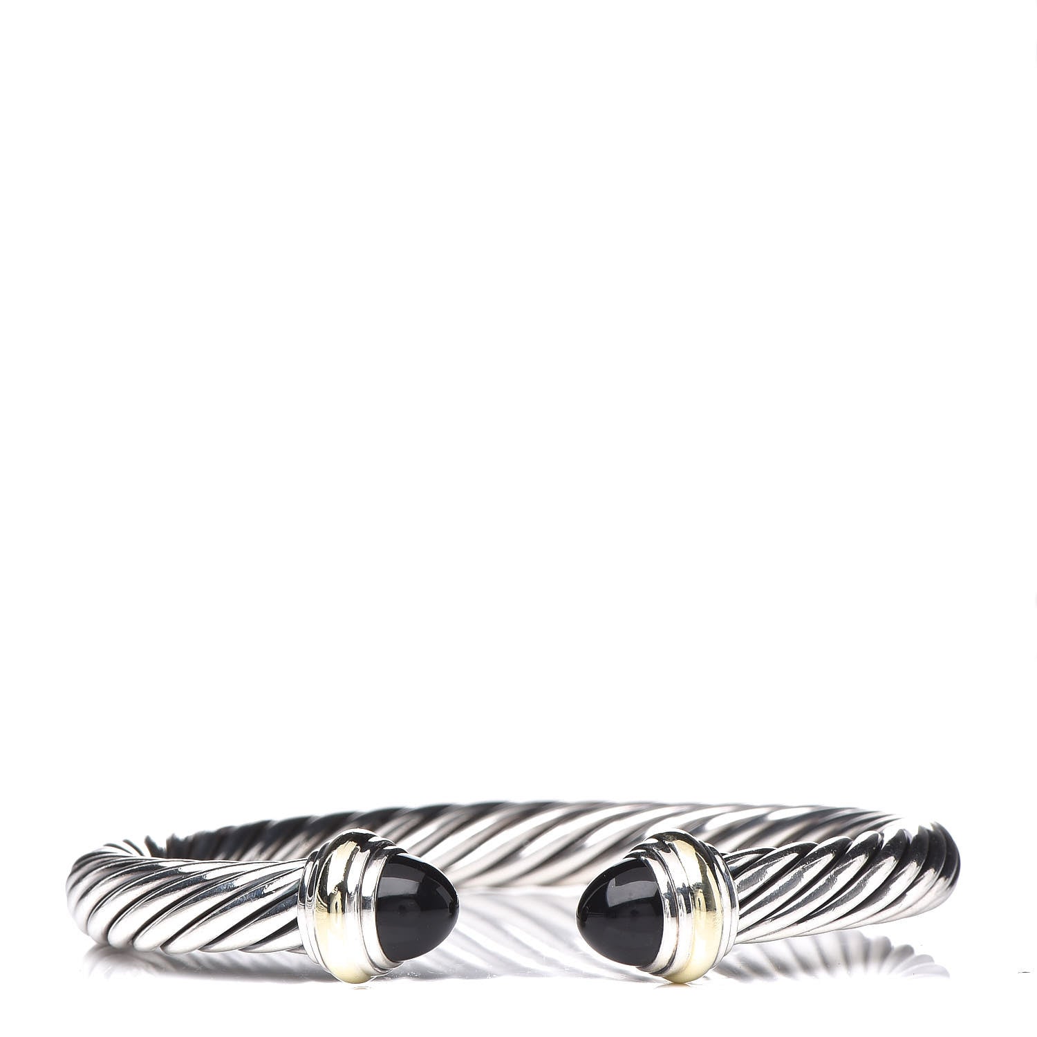 David Yurman Sterling Silver 14K Yellow Gold Black Onyx 7mm Cable Classics Bracelet 1 of 5