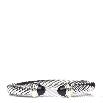 David Yurman Sterling Silver 14K Yellow Gold Black Onyx 7mm Cable Classics Bracelet 1 of 5
