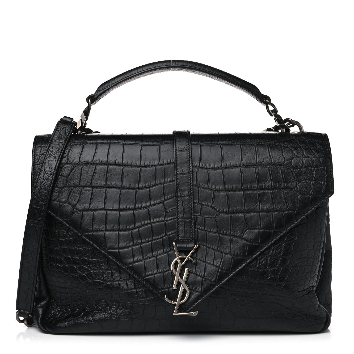 Saint Laurent Calfskin Crocodile Embossed Monogram Large College Satchel Black 1 of 10