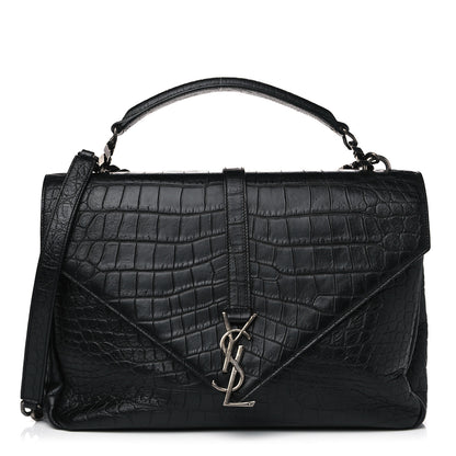 Saint Laurent Calfskin Crocodile Embossed Monogram Large College Satchel Black 1 of 10