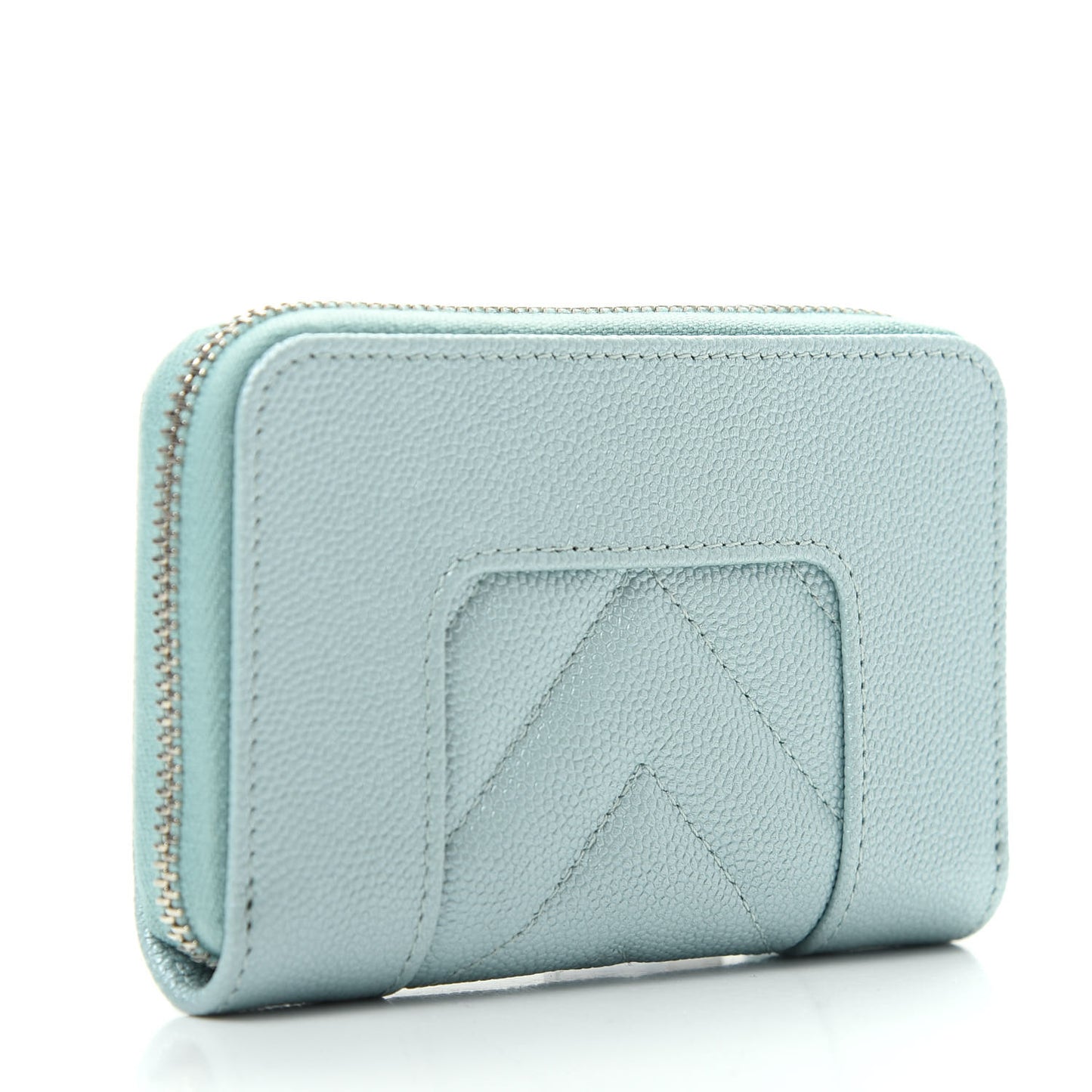 Metallic Caviar Chevron Quilted Vintage Mademoiselle Zip Coin Purse Light Blue