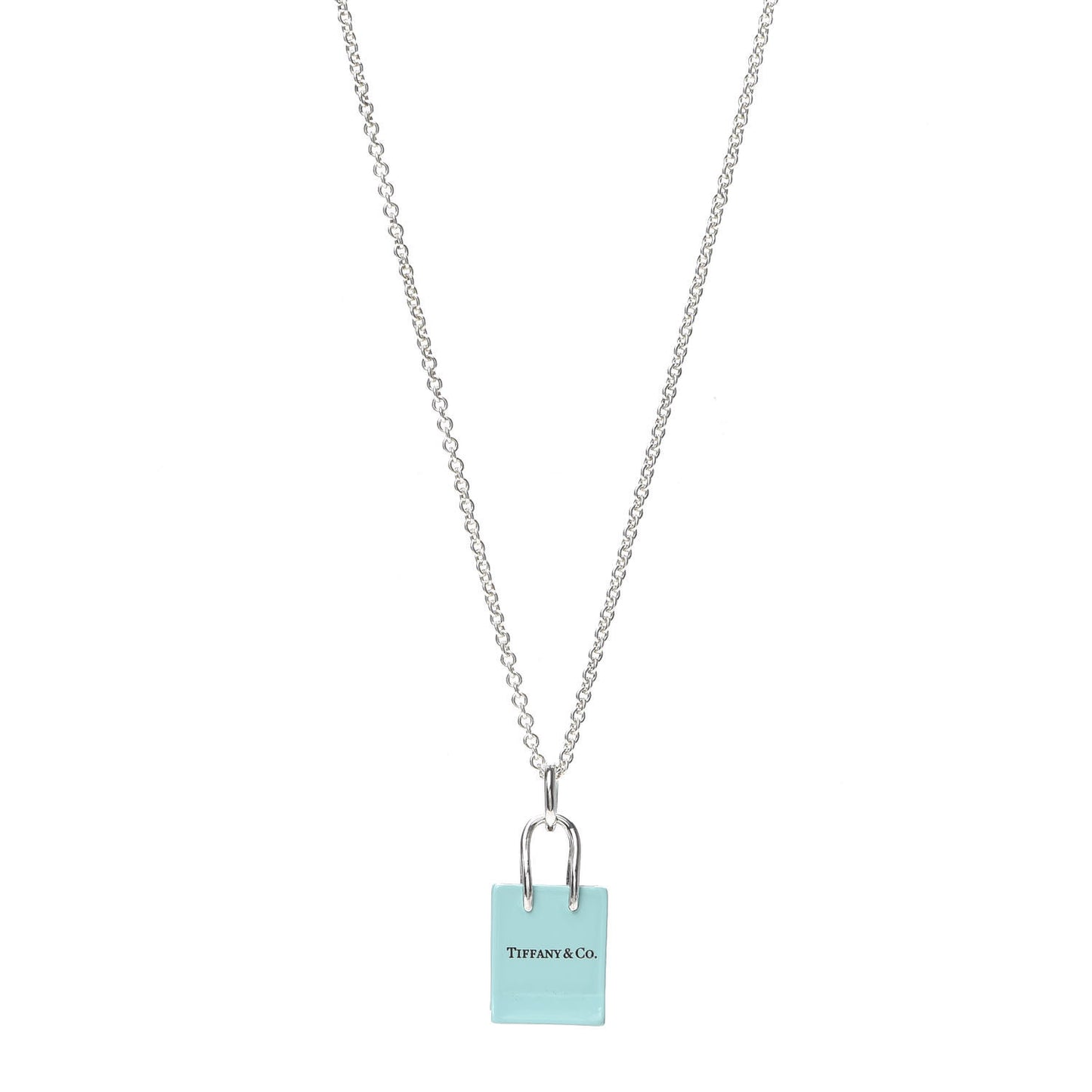 Sterling Silver Enamel Shopping Bag Pendant Necklace Blue