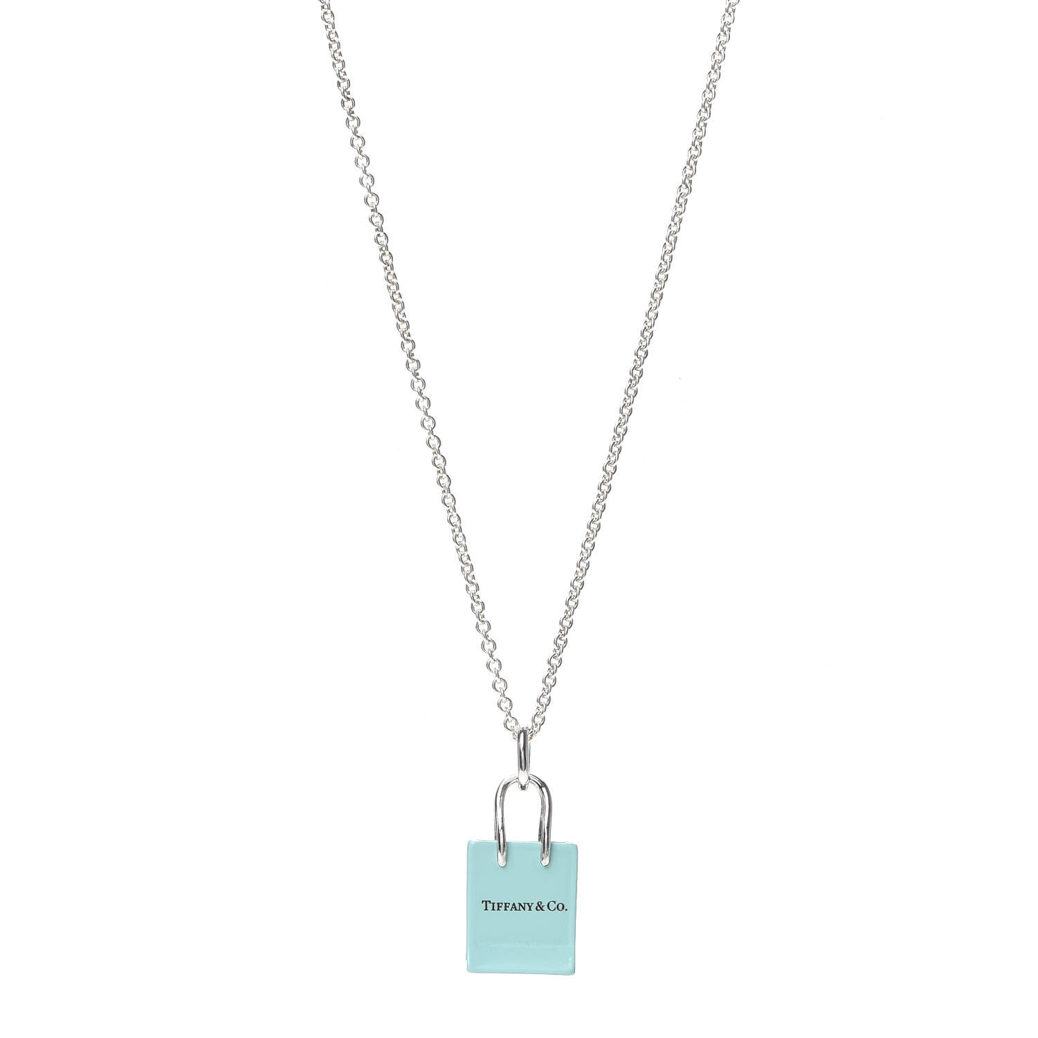 Tiffany Sterling Silver Enamel Shopping Bag Pendant Necklace Blue 1 of 6