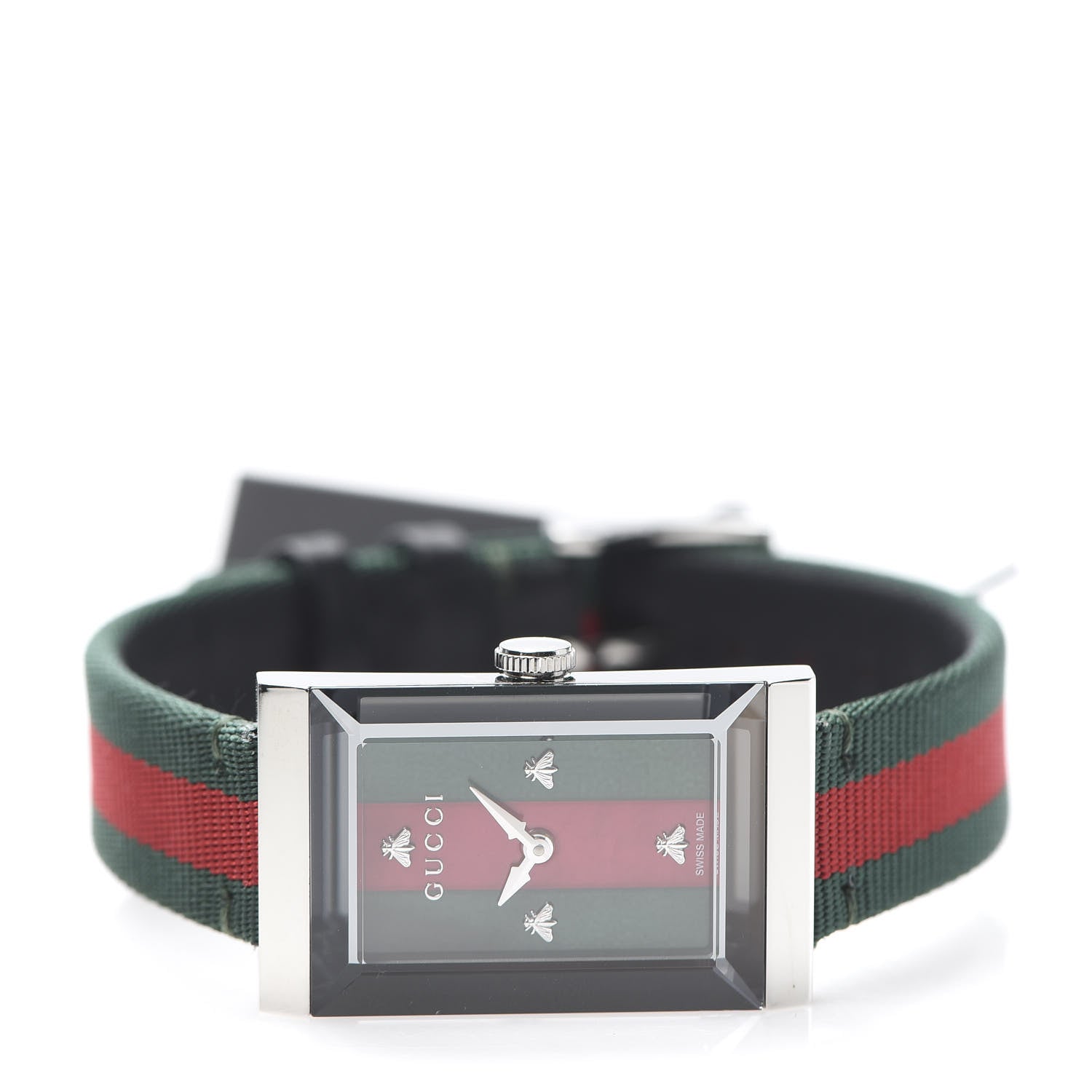 Gucci Stainless Steel Nylon Mother of Pearl 21mm Web G-Frame Quartz Watch Green 3 of 6