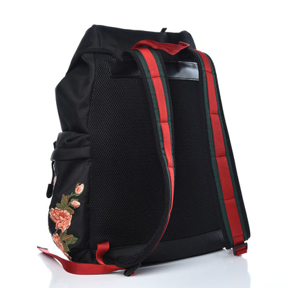 Gucci Techno Canvas Web L'Aveugle Par Amour Embroidered Double Buckle Backpack Black 3 of 9