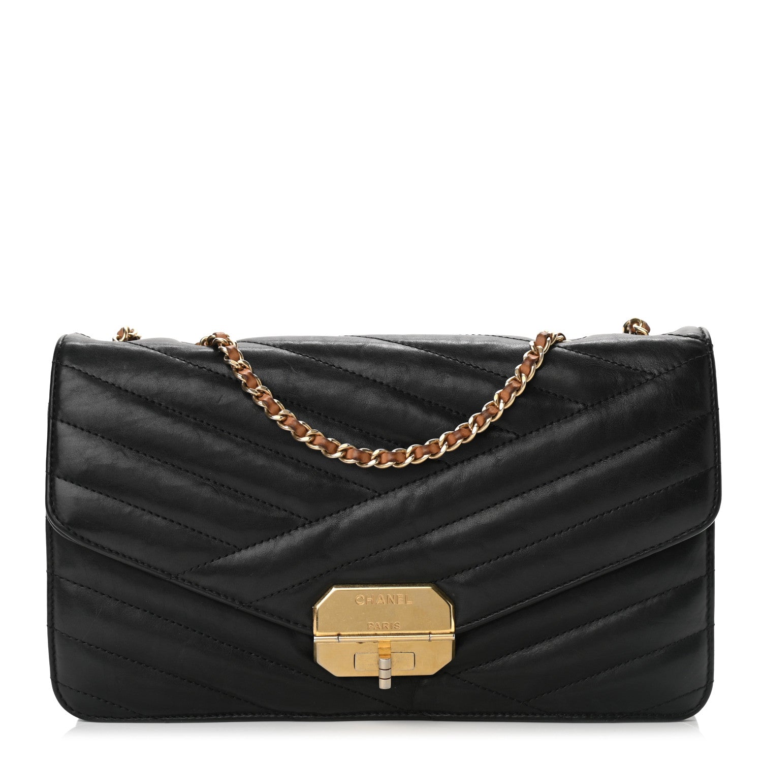 Chanel Calfskin Chevron Quilted Gabrielle Flap Black 1 of 10