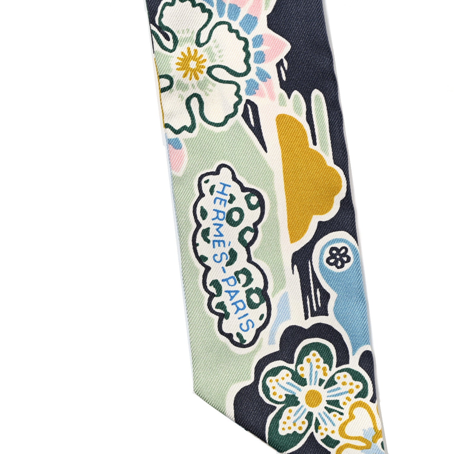 Hermes Silk Bingata Twilly Bleu Ciel Vert Rose 2 of 7