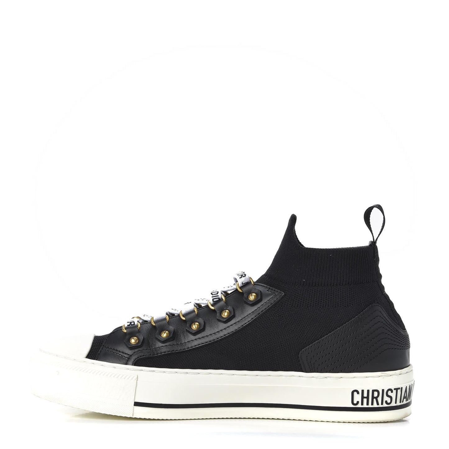 Technical Knit Calfskin Womens Walk'N'Dior High Top Sneakers 38.5 Black