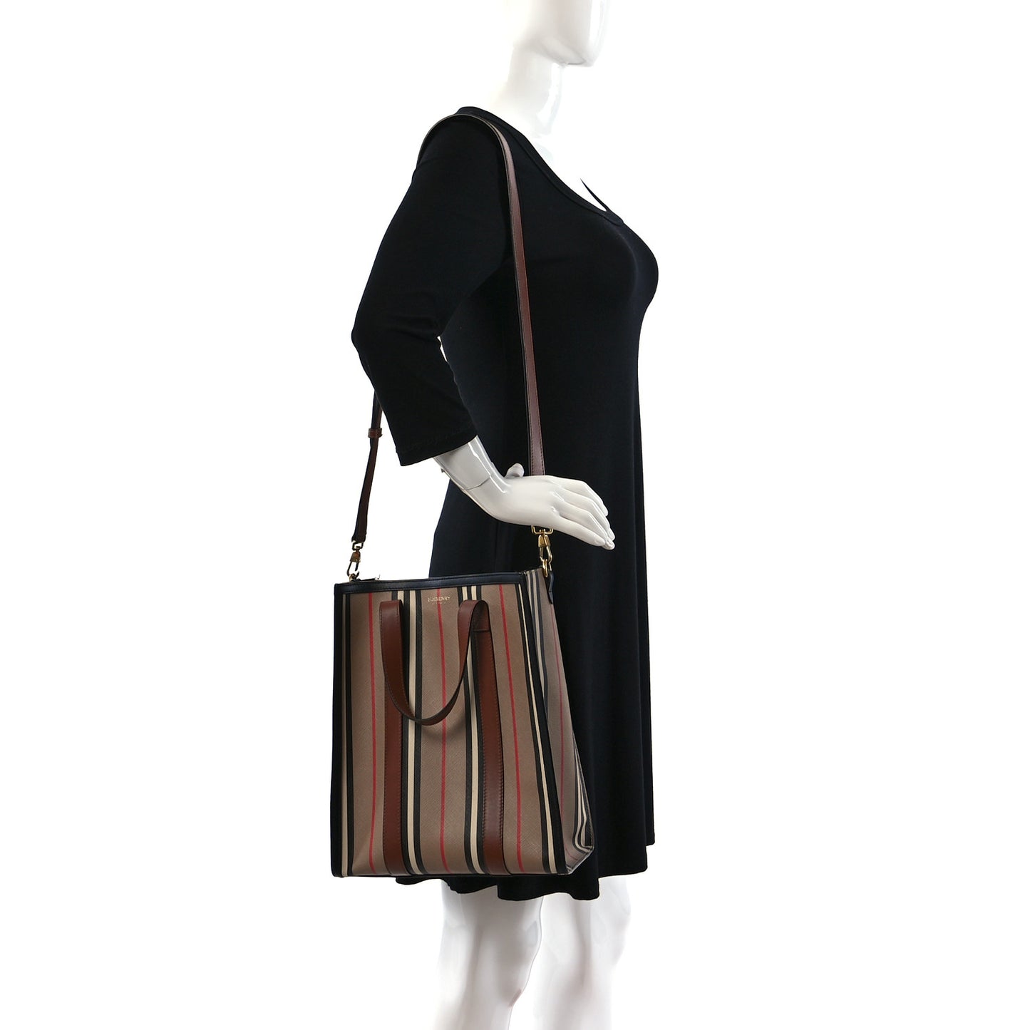 E-Canvas Stripe Small Portrait Tote Bag Brown