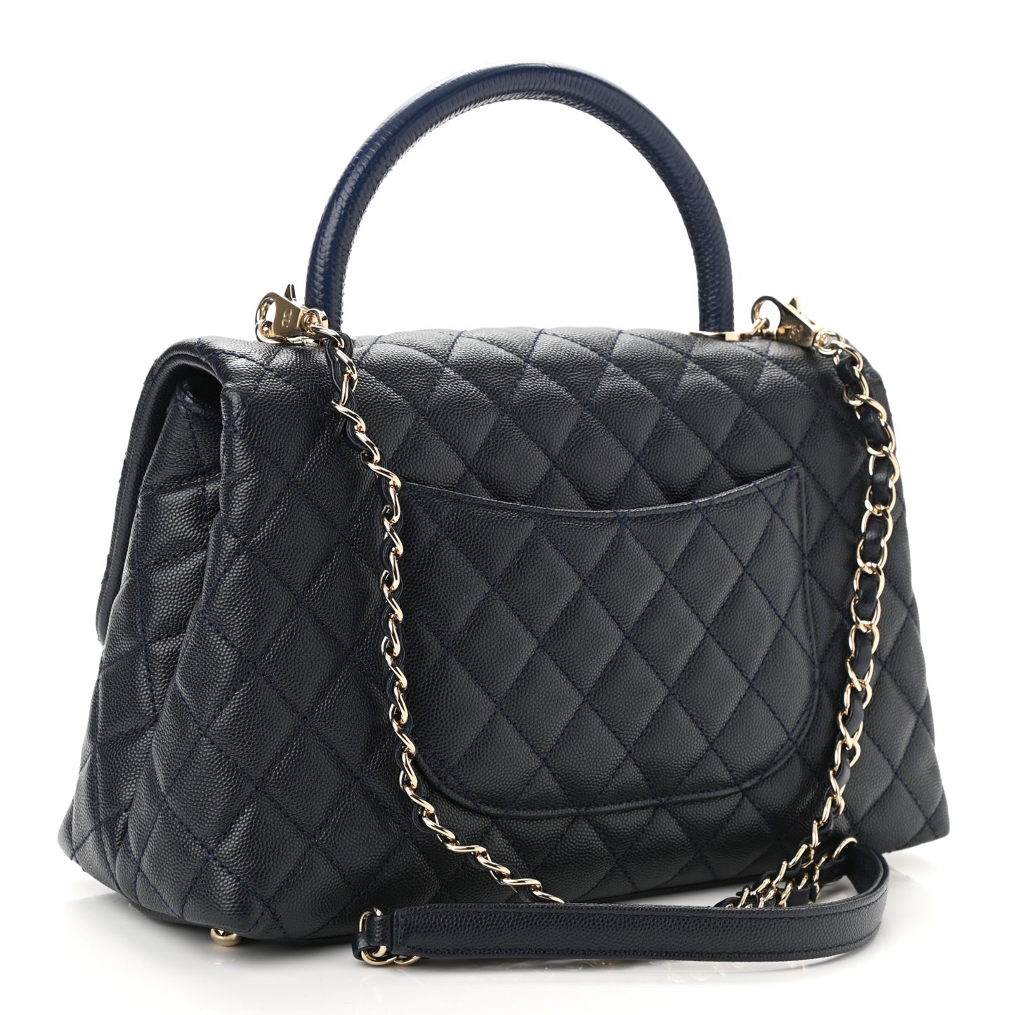 Caviar Lizard Quilted Small Coco Handle Flap Navy Blue