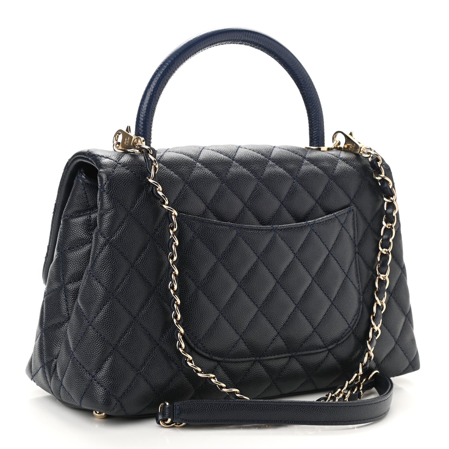 Chanel Caviar Lizard Quilted Small Coco Handle Flap Navy Blue 3 of 10