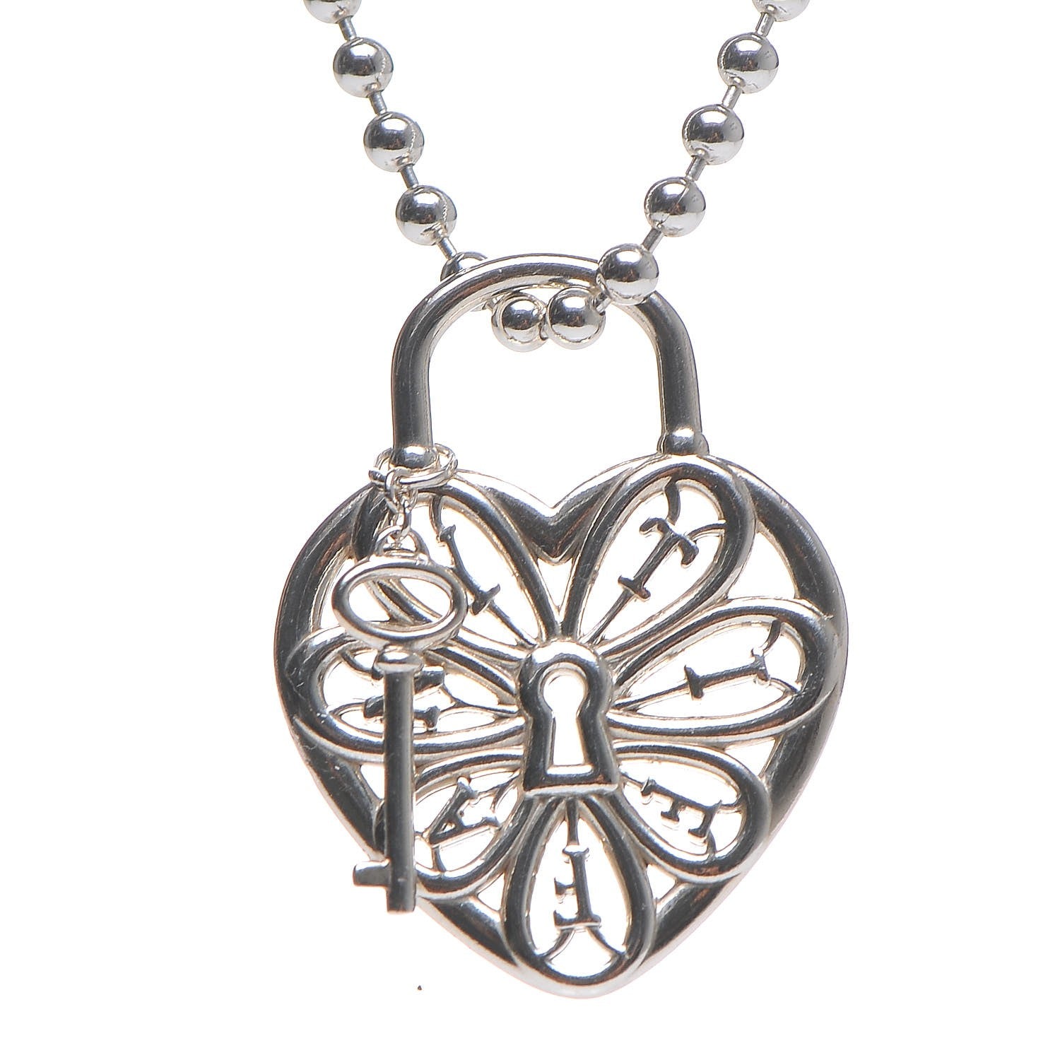Tiffany Sterling Silver Filigree Heart Key Pendant Necklace 4 of 5