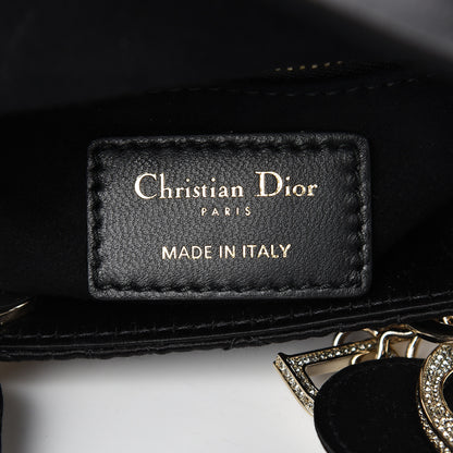 Christian Dior Satin Swarovski Crystal Cannage Mini Lady Dior Black 6 of 11