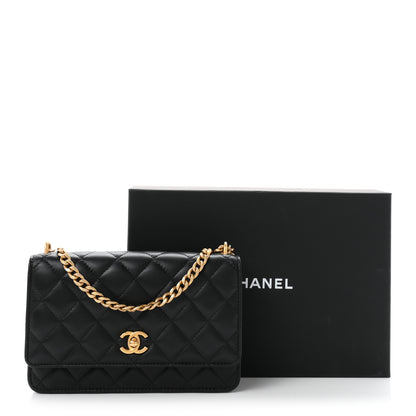 Chanel Lambskin Quilted Sweet Camellia Wallet on Chain WOC Black 12 of 12