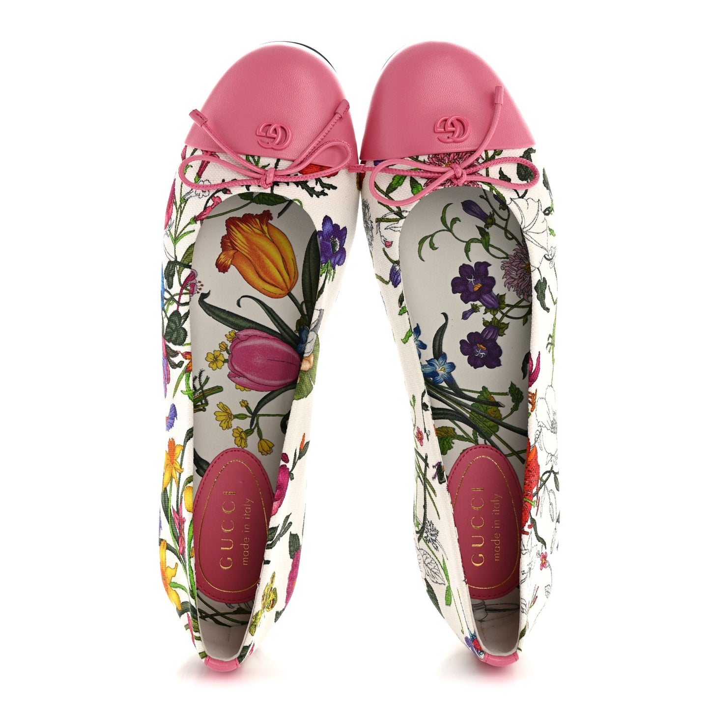 Sepang Flora Faded Canvas GG Marmont Ballerina Flats 38.5 White Multicolor Knit Rose