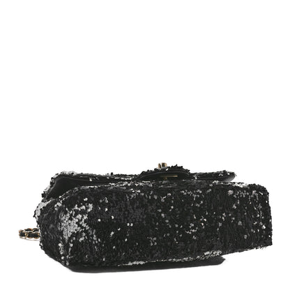 Chanel Sequin Small Single Flap Rectangular Flap Black Silver 4 of 11
