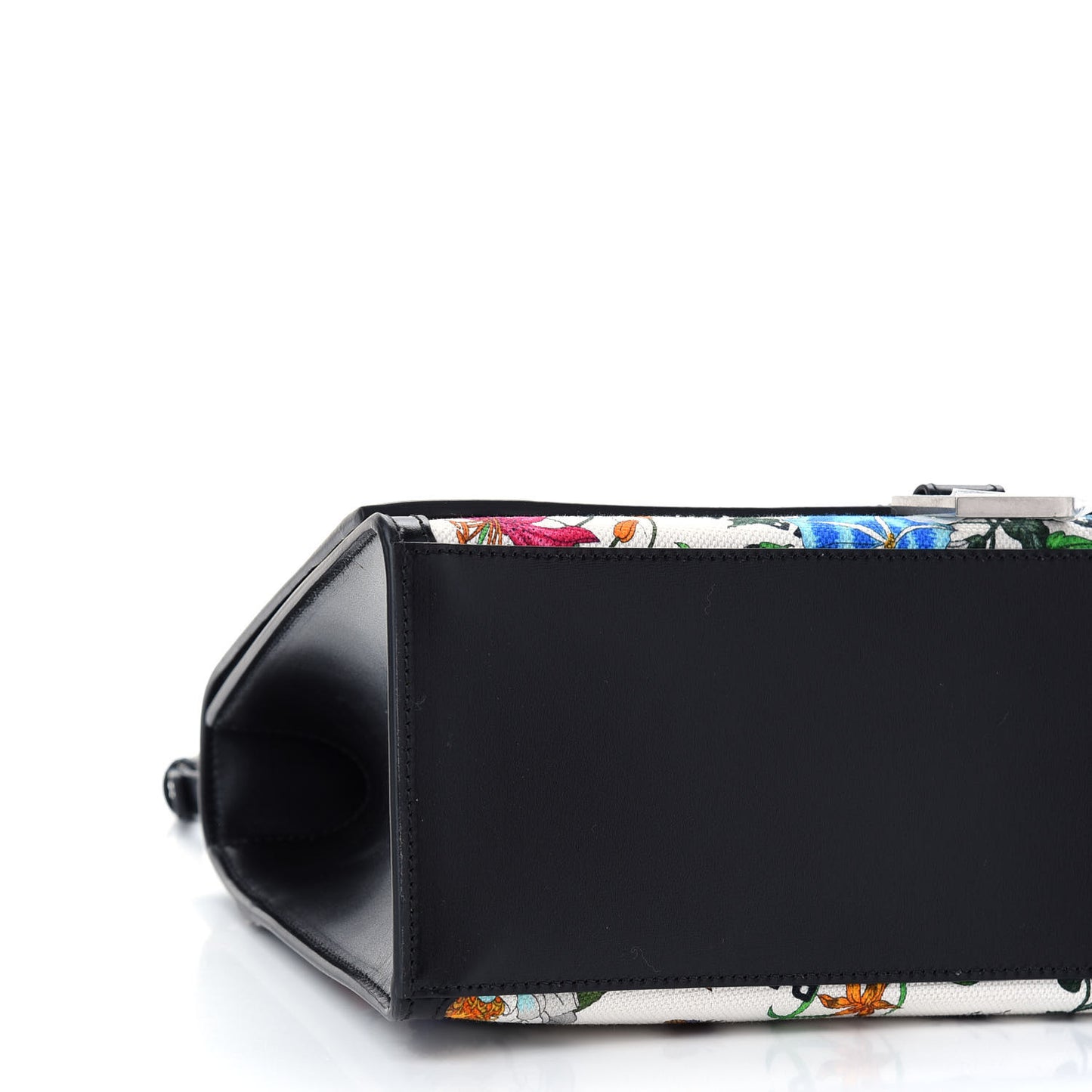 X GUCCI Canvas Boarded Plutone Calfskin Flora Logo Print Medium Hourglass Top Handle Bag White Multicolor Black