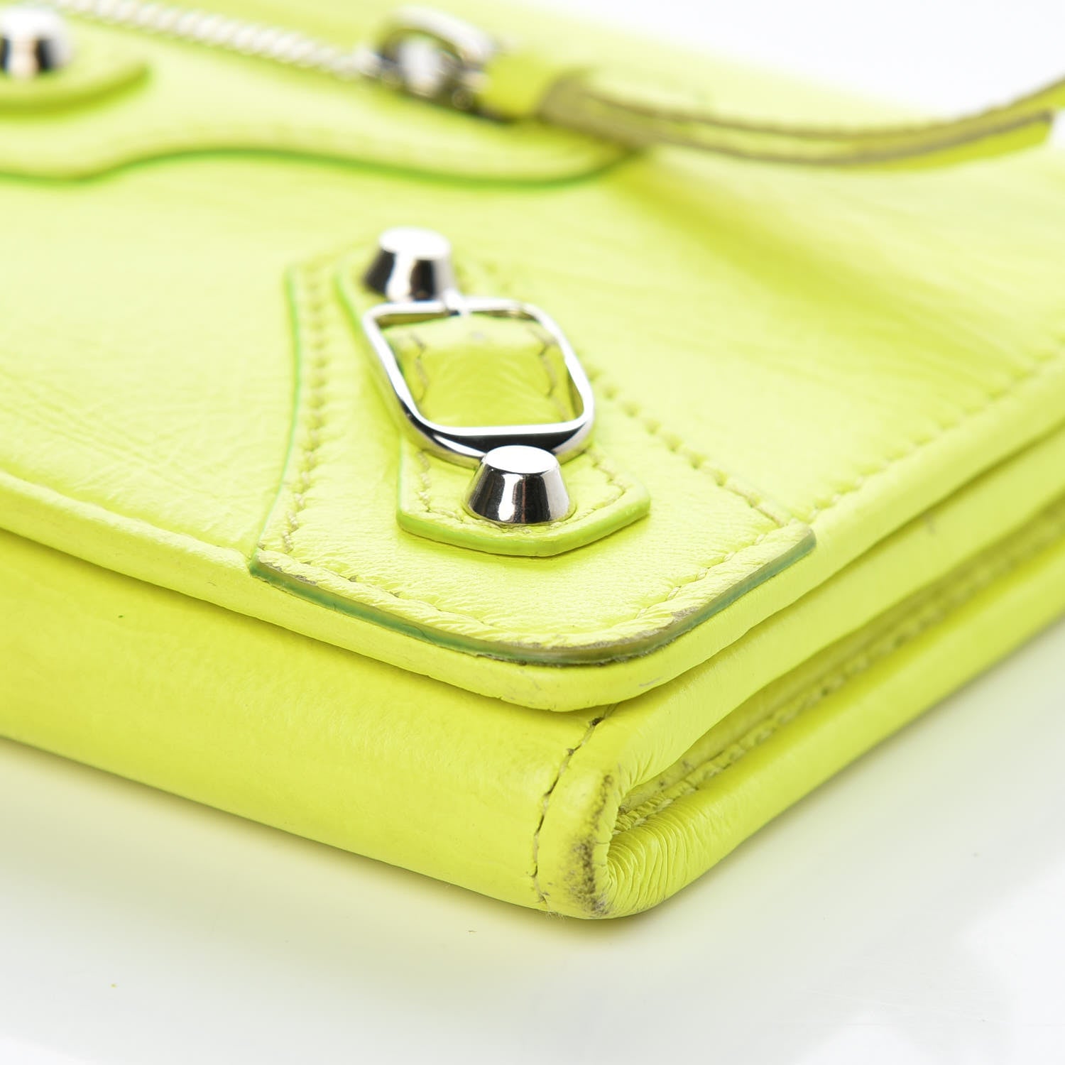Balenciaga Agneau Classic Silver Hardware Money Wallet Jaune Fluo 9 of 15