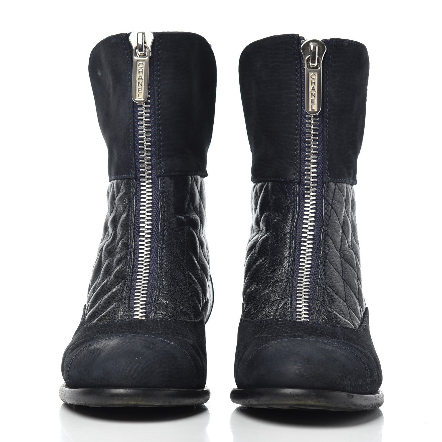 Chanel Suede Goatskin Fantasy Quilted Short Boots 37.5 Navy 2 of 20