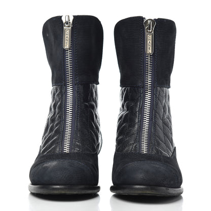 Chanel Suede Goatskin Fantasy Quilted Short Boots 37.5 Navy 2 of 20