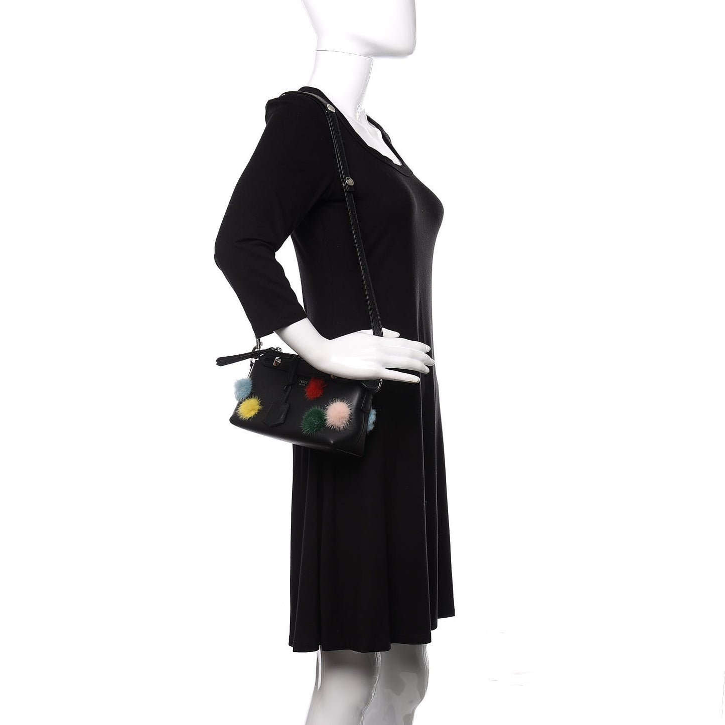 Vitello Dolce Mink Fur Pom Pom Mini By The Way Boston Bag Black Multicolor