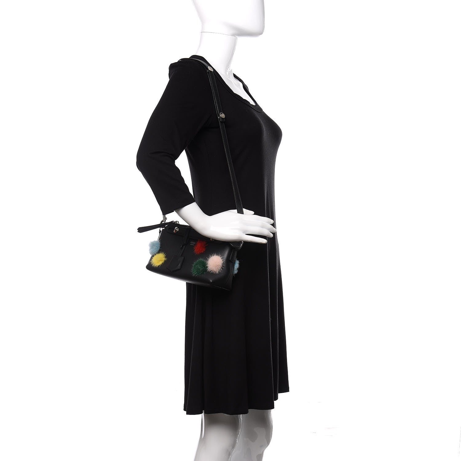 Fendi Vitello Dolce Mink Fur Pom Pom Mini By The Way Boston Bag Black Multicolor 2 of 11