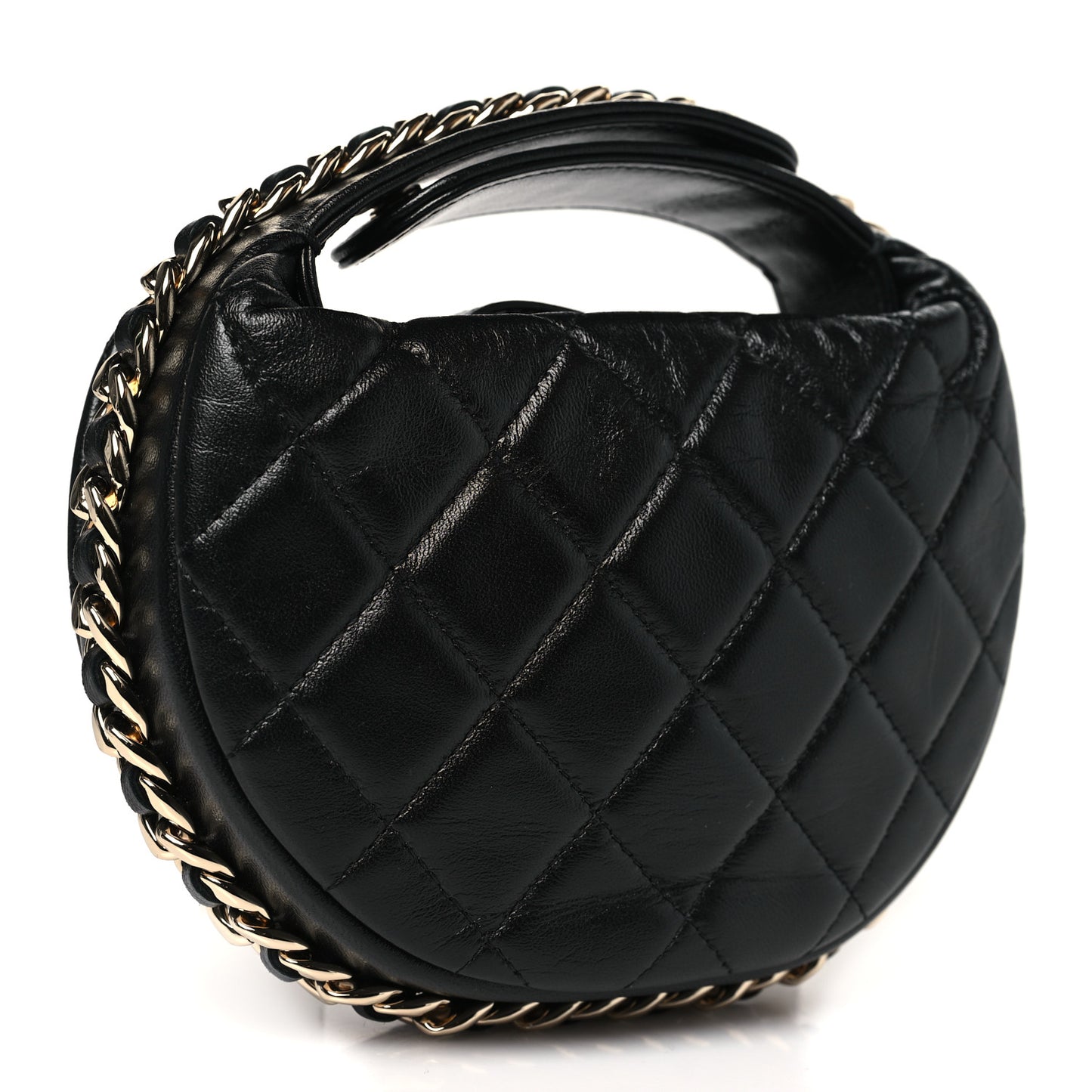 Lambskin Quilted Chain Around Pouch Black