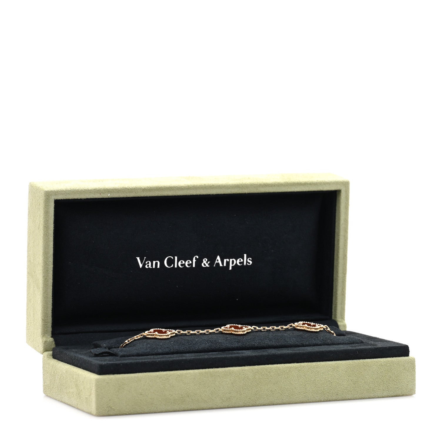 Van Cleef & Arpels 18K Yellow Gold Carnelian 5 Motifs Vintage Alhambra Bracelet 4 of 4