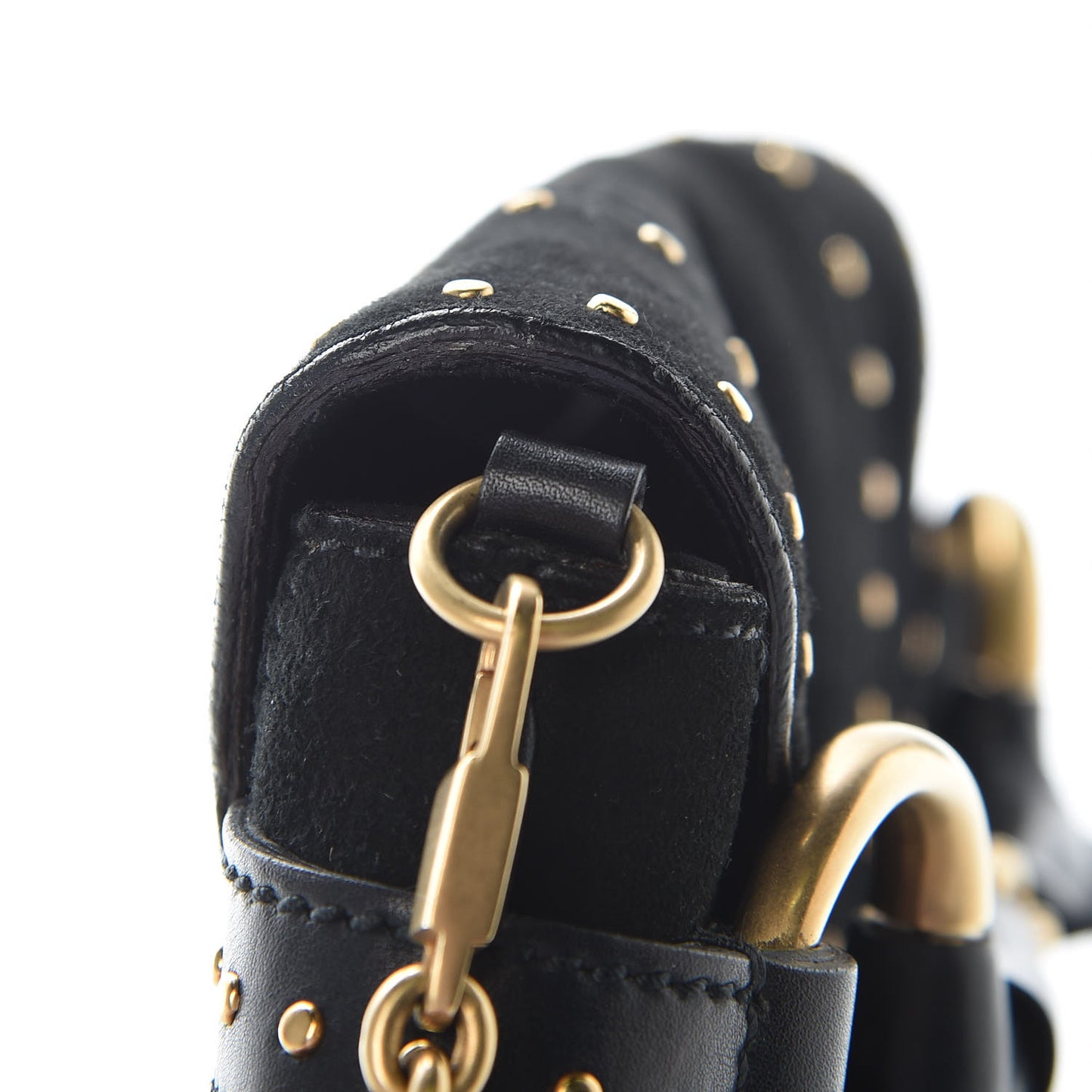 Suede Studded Horsebit Clutch Bag Black