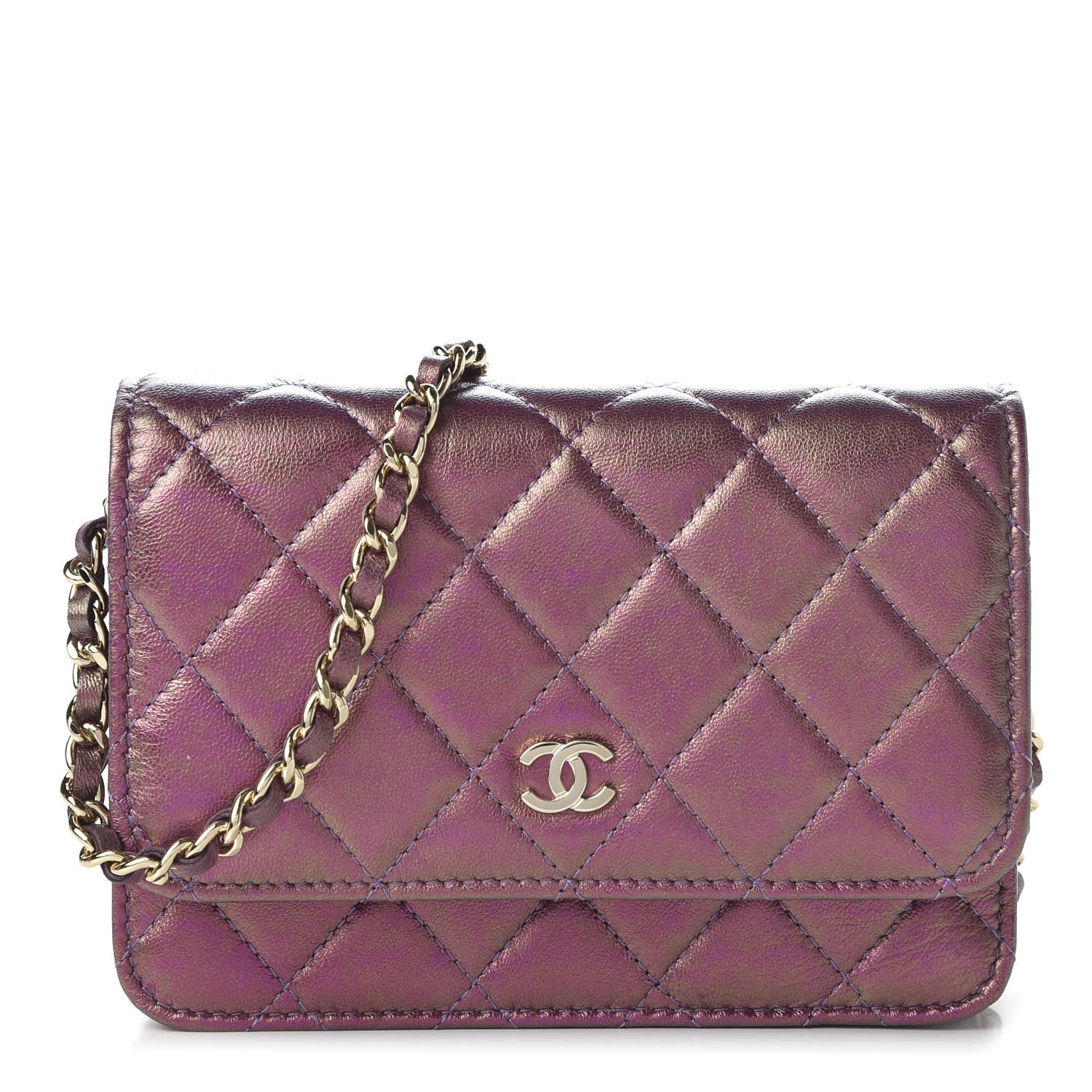 Chanel Iridescent Lambskin Quilted Mini Wallet On Chain WOC Purple 1 of 10