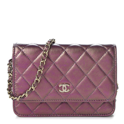 Chanel Iridescent Lambskin Quilted Mini Wallet On Chain WOC Purple 1 of 10
