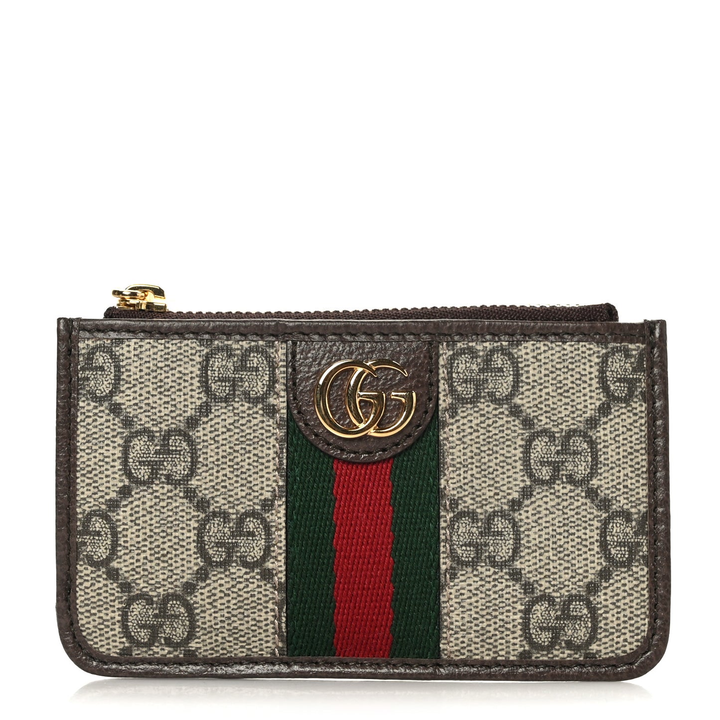 GG Supreme Monogram Web Ophidia Zip Card Case Brown